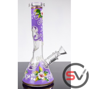 FLOWER DESIGN GLASS BEAKER WITH ICE CATCHER  9inch (GLOW IN THE DARK)
